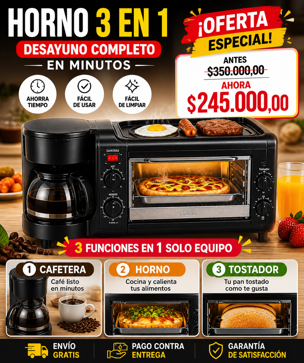 Mañanas Perfectas - Horno 3 en 1 Café y Desayuno
