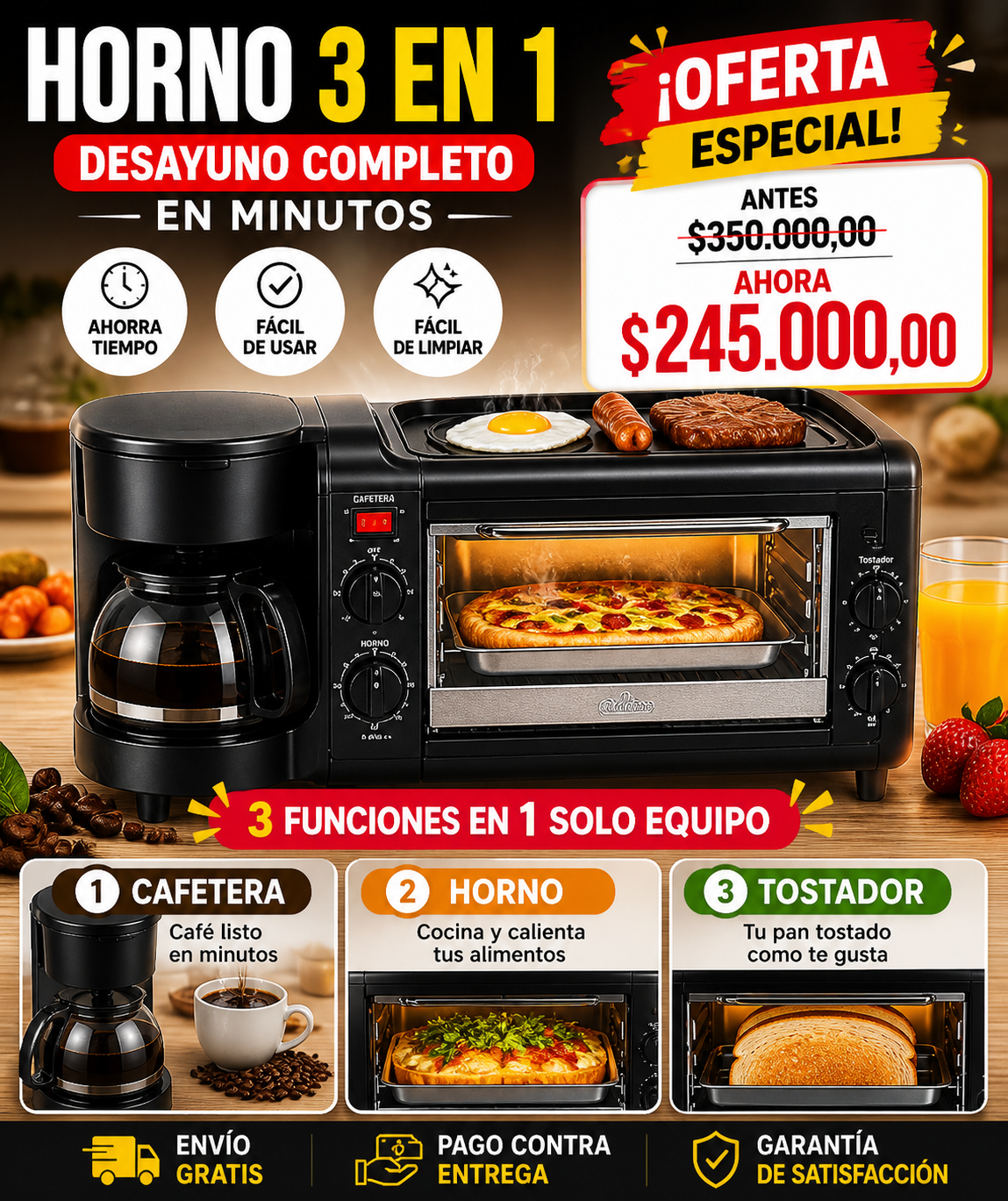 Mañanas Perfectas - Horno 3 en 1 Café y Desayuno